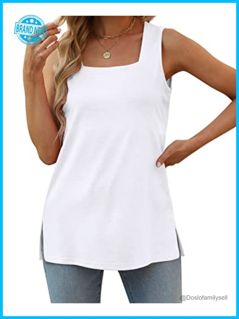 Square Neck Loose Fit Sleeveless Tank Top Summer Flowy